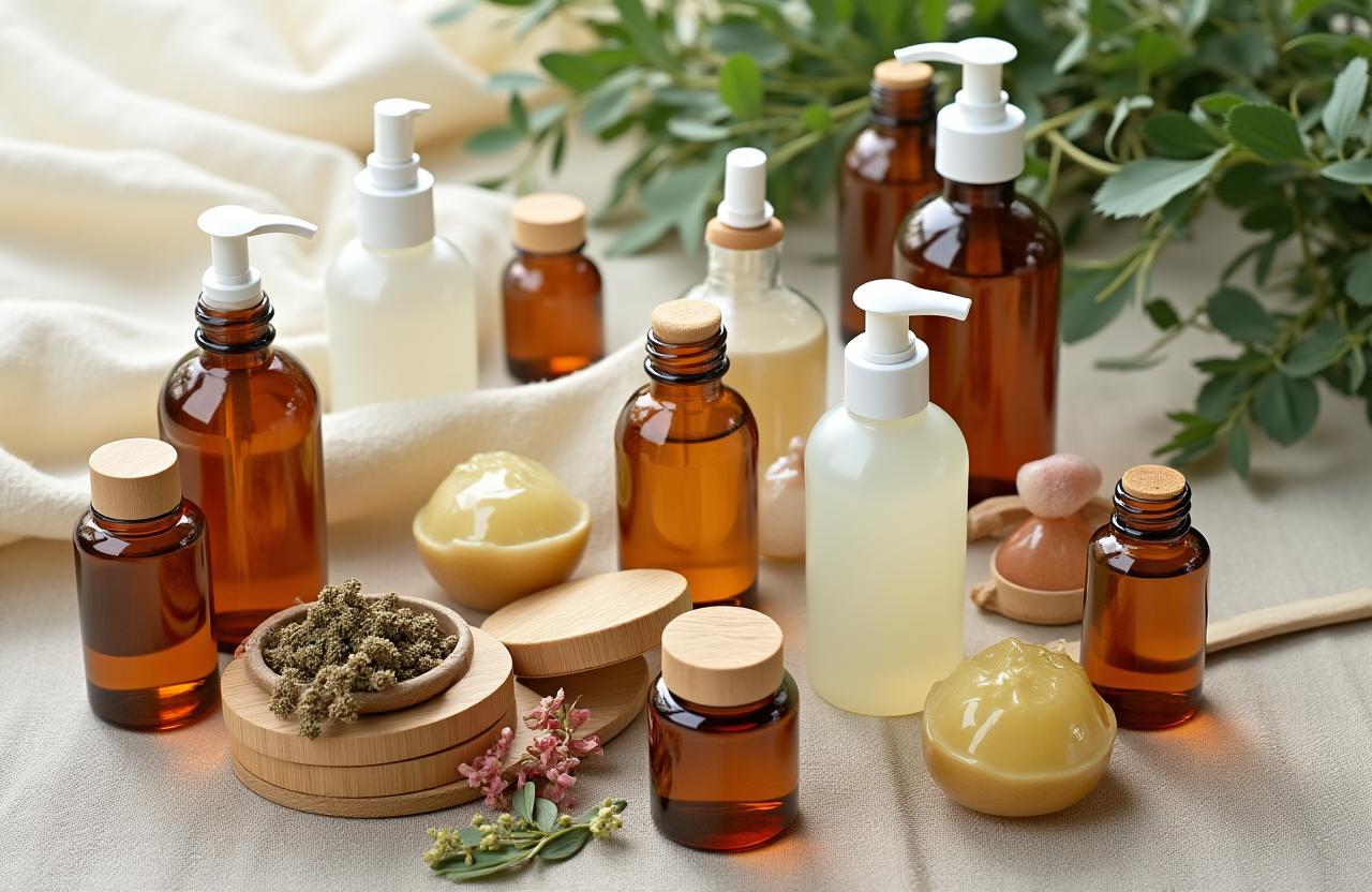 Productos de cosmética ecológica y natural en un entorno de spa sostenible
