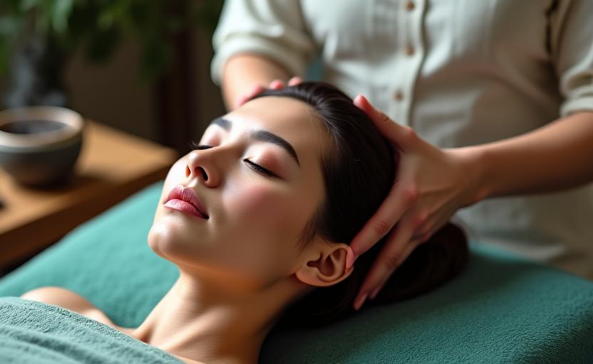 Mujer disfrutando de un tratamiento capilar en un Japanese Head Spa