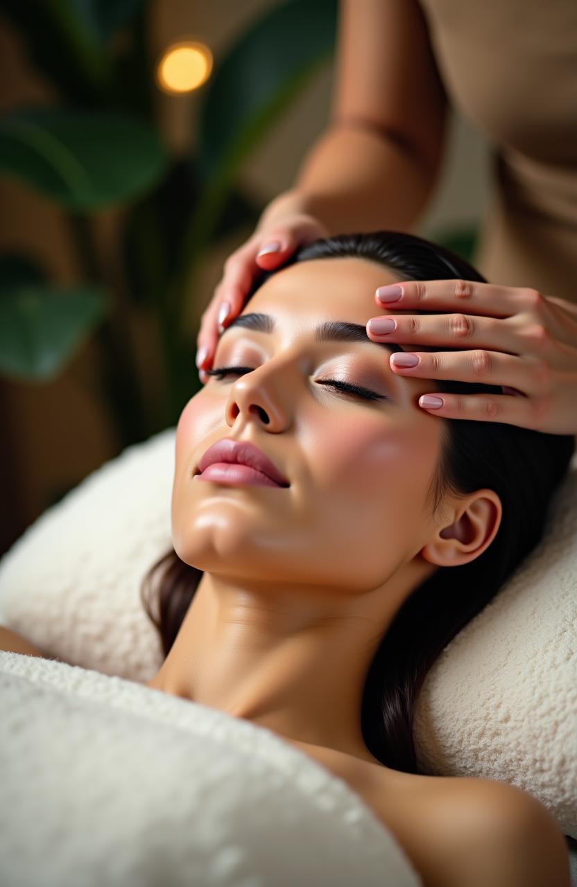 Mujer recibiendo un tratamiento facial personalizado en un spa holístico